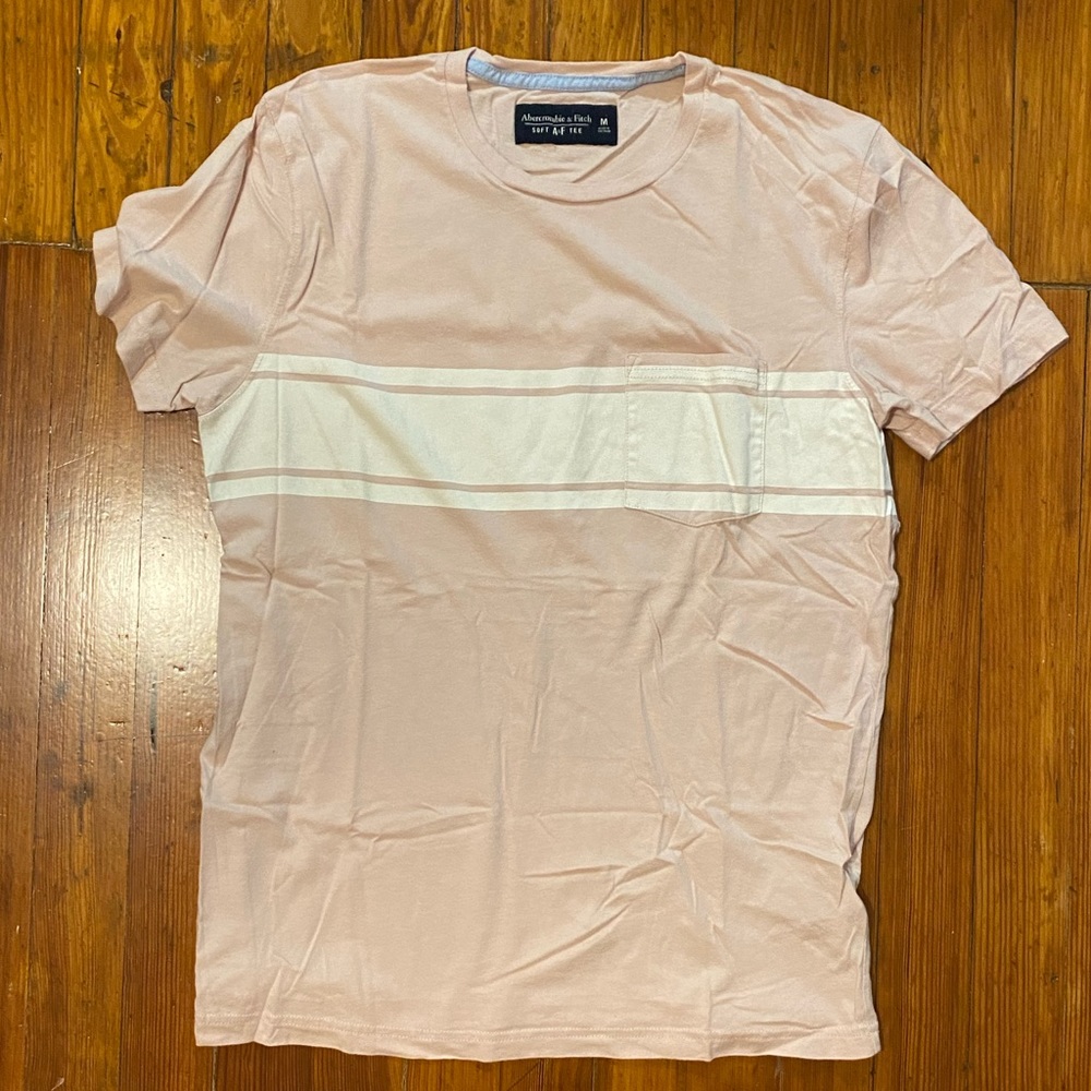 Mens Abercrombie Pink Pocket Striped Soft AF Tee